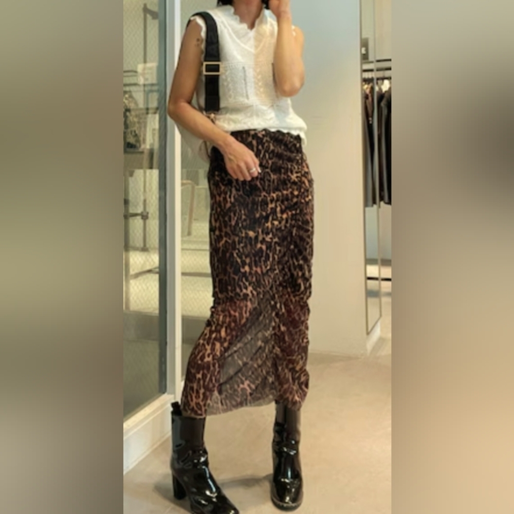 AllSaints Nora Brown Floral & Animal Print Lightweight Mesh Skirt Size 12 NEW